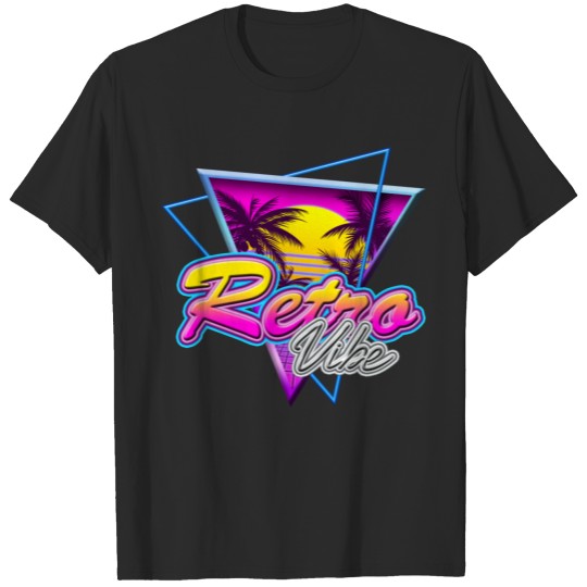 Discover Retro Vibe - Nostalgia Neon Vapor Wave Palm Sunset T-shirt