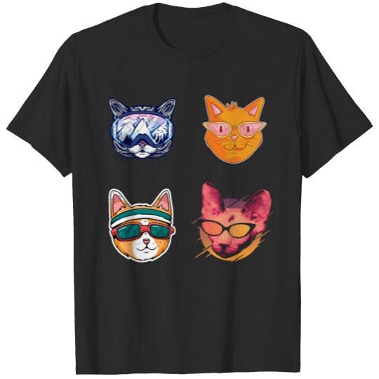 Discover Cartoon Kitty Cats Wearing Sunglasses and Ski Mask T-shirt