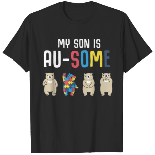 Discover Awesome Mama Support Son Autism Awareness Bear T-shirt