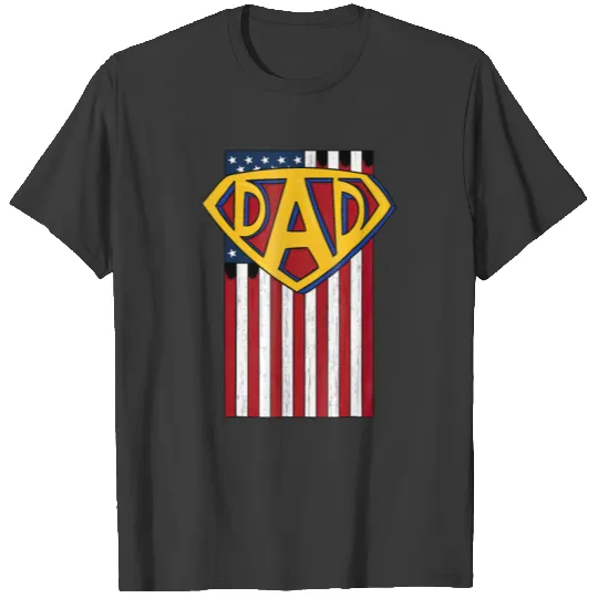 Fathers Day Gift USA American Flag Superhero Dad T-shirt