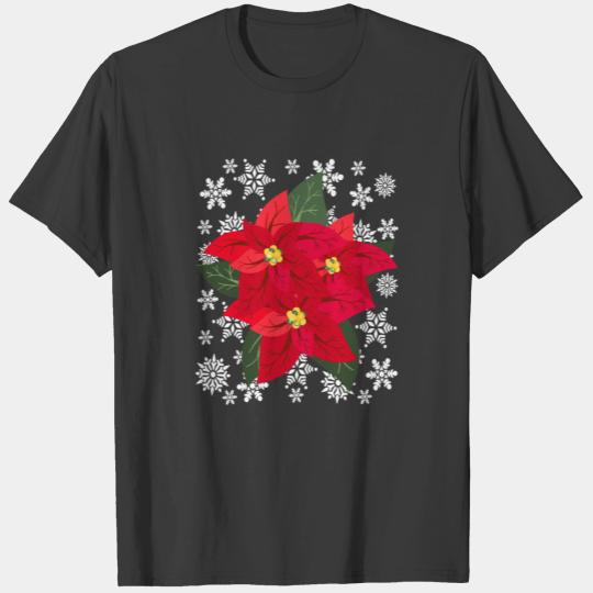 Happy Holidays Poinsettia Flower Snowflakes Merry T-shirt