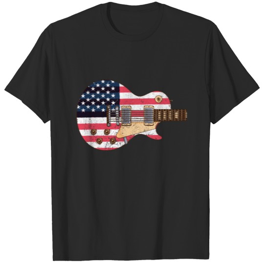 Discover US American Flag Guitar Musician Distressed T-shirt