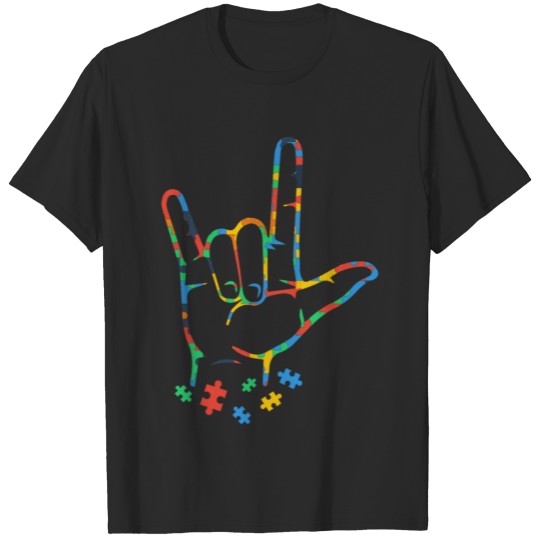 Discover Autism Colorful Puzzle ASL Hand Sign Language T-shirt