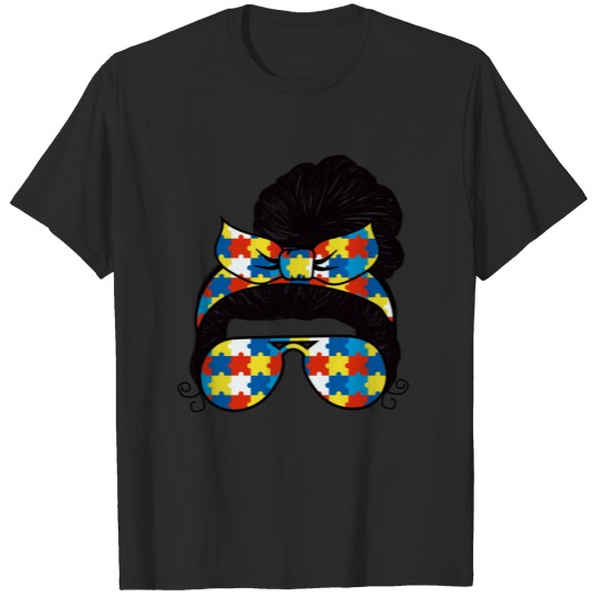 Discover Autism Awareness Messy Bun T-shirt