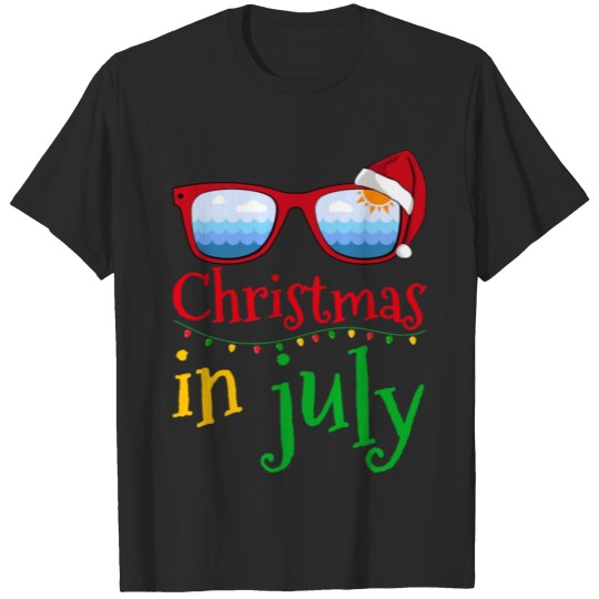 Discover Christmas in July Santa Hat Sunglasses Summer T-shirt