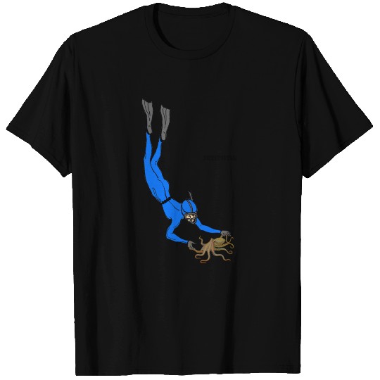 Freediving Diver Observing an Octopus Underwater T-shirt