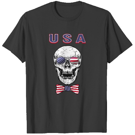 Patriotic Skull with American Flag Sunglasses and T-shirt