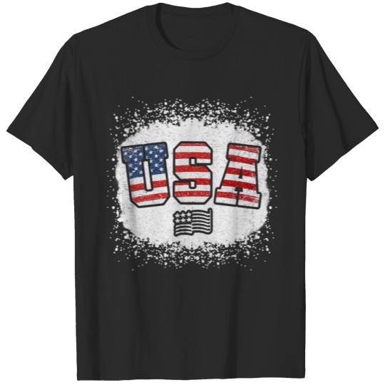 USA Patriotic American Flag 4th Of July Bleached T-shirt