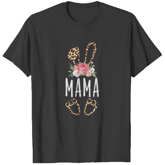 Floral Leopard Mama Bunny Gift Happy Easter Mother T-shirt