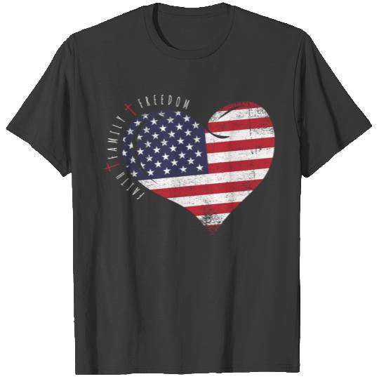 Faith Family Freedom Proud American Flag USA T-shirt