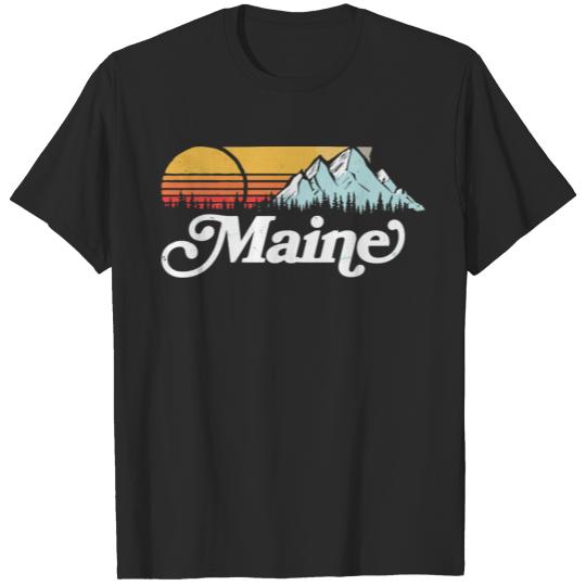 Discover Retro Vibe Maine Vintage Mountains Sun T-shirt