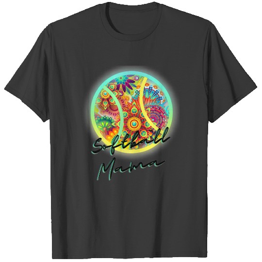 Womens Softball Mama Psychedelic Mom Baseball Game T-shirt