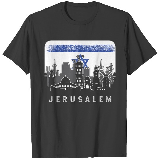 Jerusalem Israel Skyline Vintage Israeli Flag T-shirt