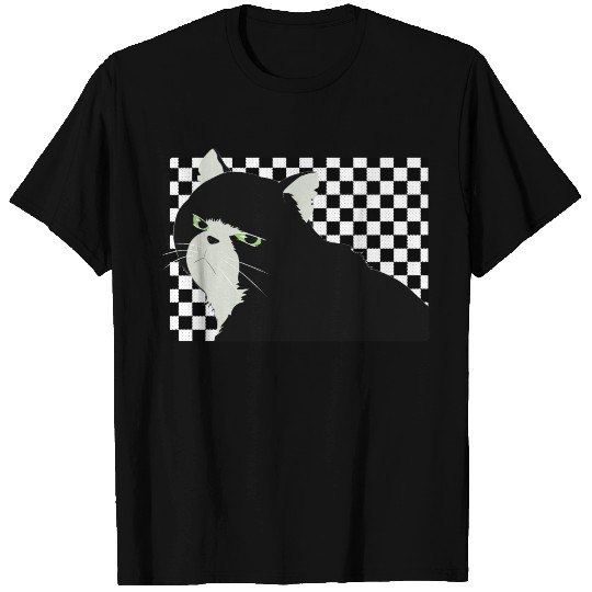 Anime Cat Japanese Aesthetic- checkered T-shirt
