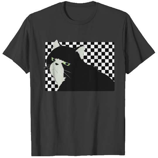 Anime Cat Japanese Aesthetic- checkered T-shirt