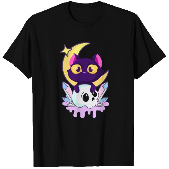 Pastel Goth Moon Wiccan Animal Cat Skull T-shirt
