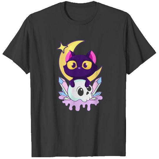 Pastel Goth Moon Wiccan Animal Cat Skull T-shirt