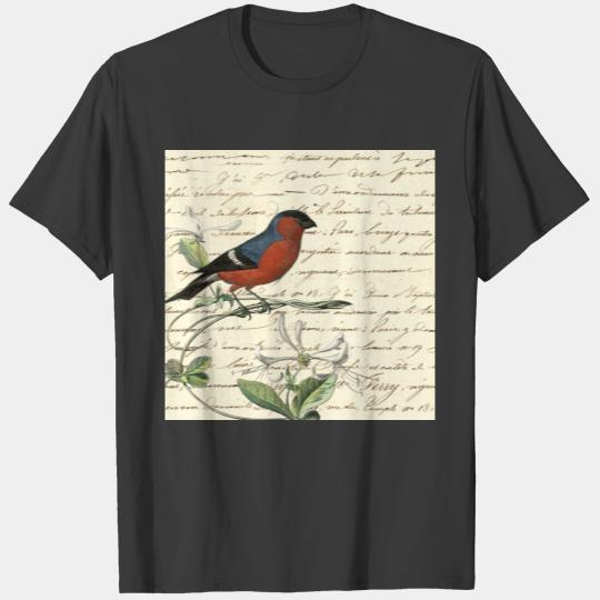 Vintage Bird Floral Antique Illustration T-shirt