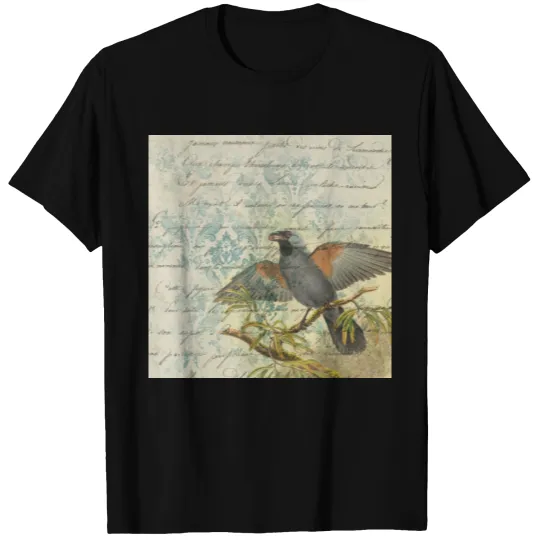 Vintage Bird Floral Antique Illustration T-shirt