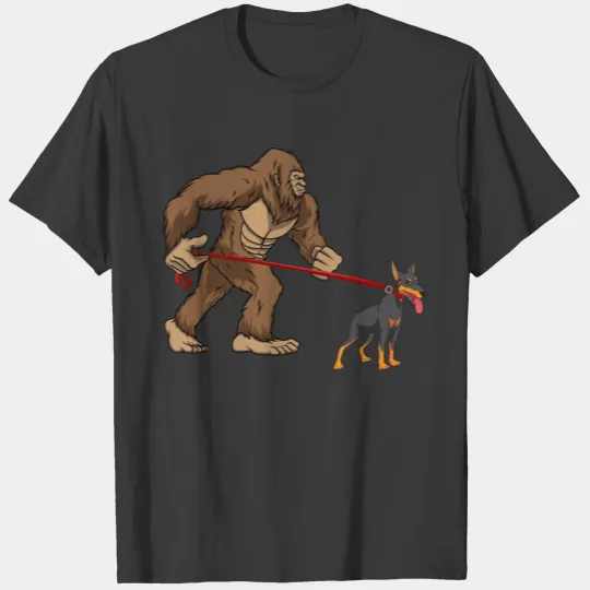 Bigfoot Walking Doberman Sasquatch Dog Walker T-shirt
