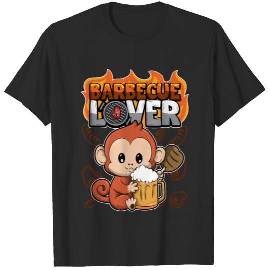 Discover Barbecue Lover BBQ Monkey Ape Grill Animals T-shirt