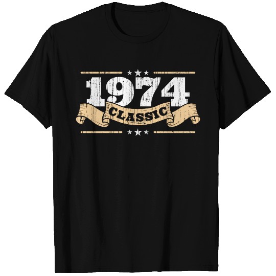 Anniversary 1974 Classic Matching Couple Distresse T-shirt