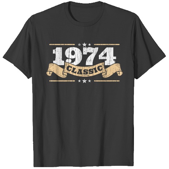 Anniversary 1974 Classic Matching Couple Distresse T-shirt