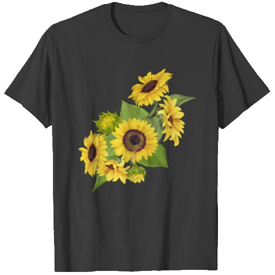 Watercolor sunflowers bunch with yellow blossom T-shirt