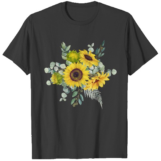 Watercolor sunflowers bunch with yellow blossom T-shirt