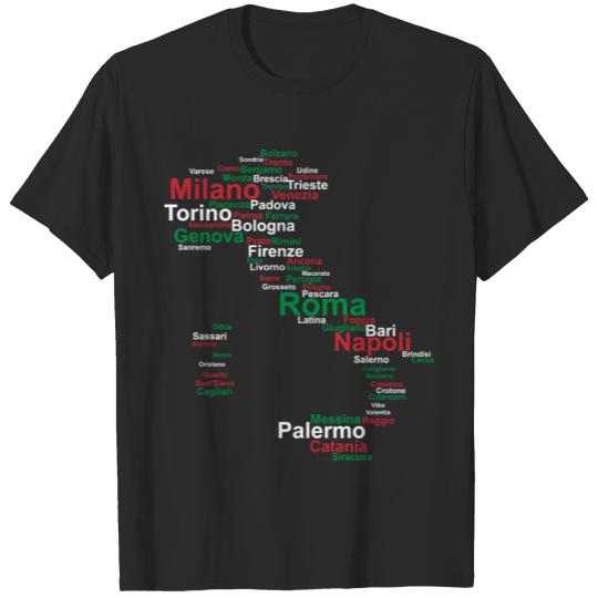 Discover Italy Towns and Cities Flag Map Silhouette Travel T-shirt