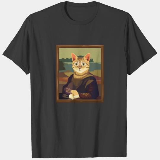 Funny Meowna Mona Lisa Art Cat Parody T-shirt