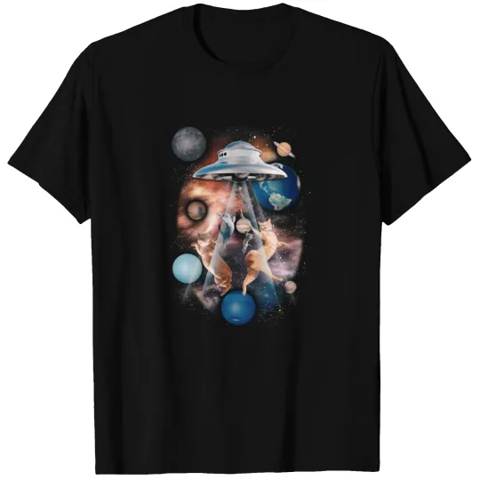 Cat UFO Funny Cat Galaxy Cat Graphic Kitten Lover T-shirt