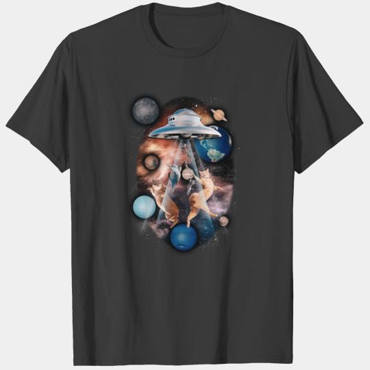 Cat UFO Funny Cat Galaxy Cat Graphic Kitten Lover T-shirt