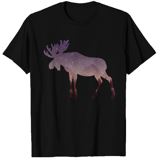 Moose Deer with Christmas Tree and night sky T-shirt