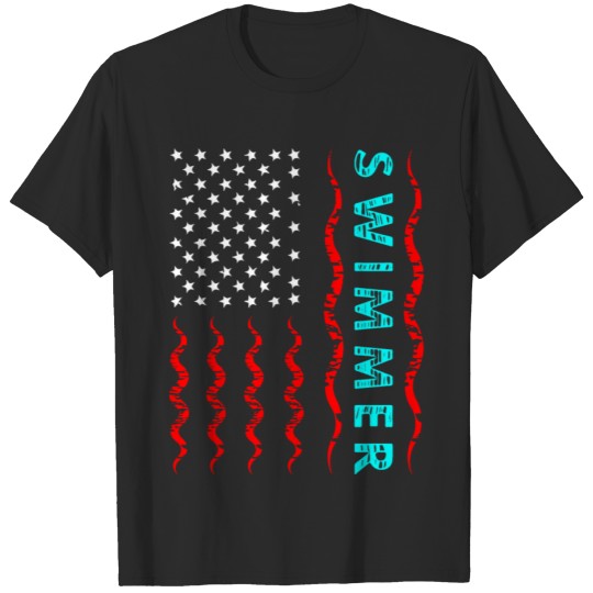 Discover Swimmer With American Flag T-Shirt T-shirt