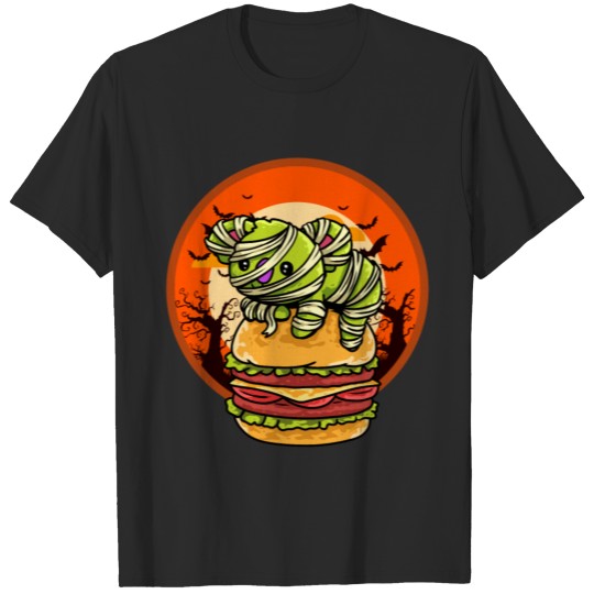 Discover Cute Spooky Halloween Mummy T-Rex with Burger T-shirt