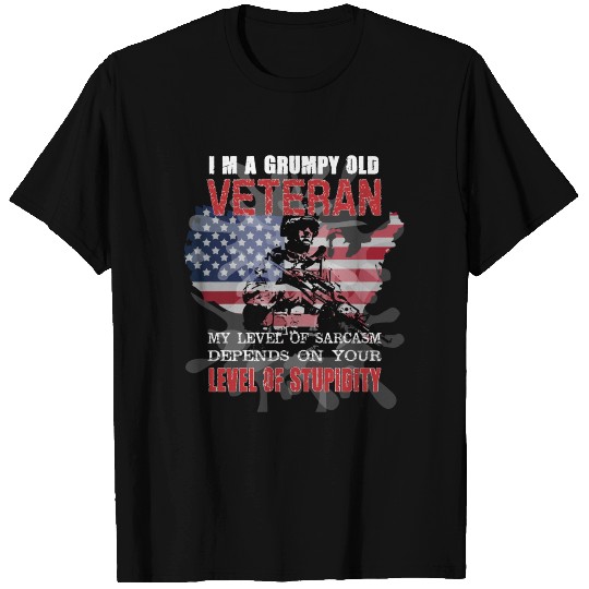i am a grumpy old veteran sarcasm level stupidity T-shirt