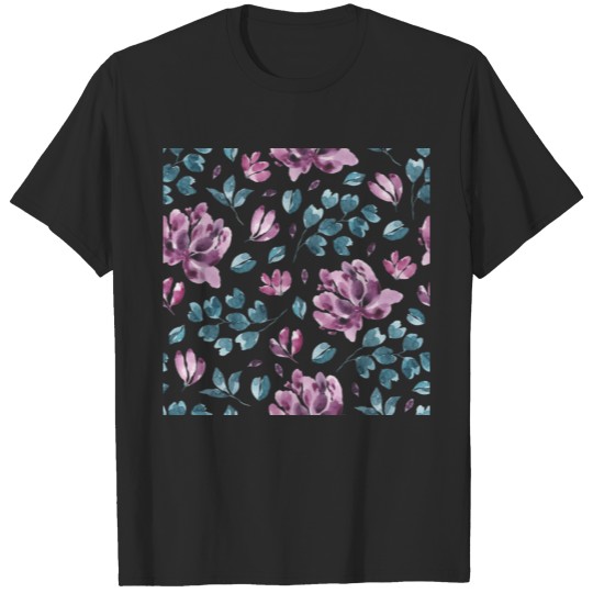 Watercolor Purple Flowers Floral Garden Leaves T-shirt