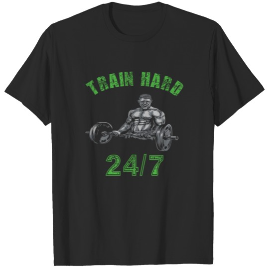 Discover train hard strengh sport. T-shirt