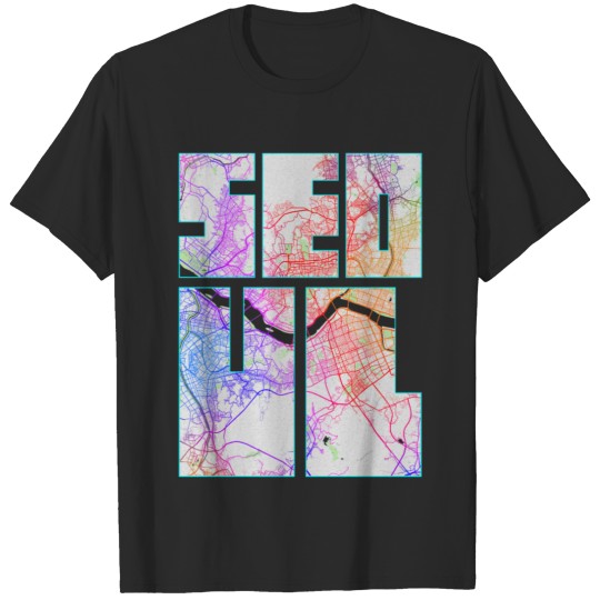 Discover Seoul, South Korea City Map Typography - Colorful T-shirt