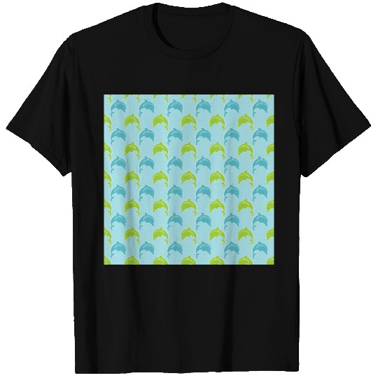 Trendy Green Blue Dolphin Pattern T-shirt