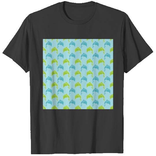 Trendy Green Blue Dolphin Pattern T-shirt