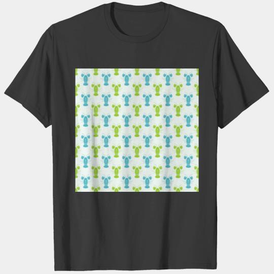 Trendy Green Blue Lobster Pattern T-shirt