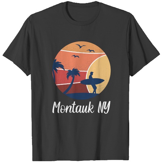Montauk New York NY Surfing Surfer Vintage Sunset T-shirt