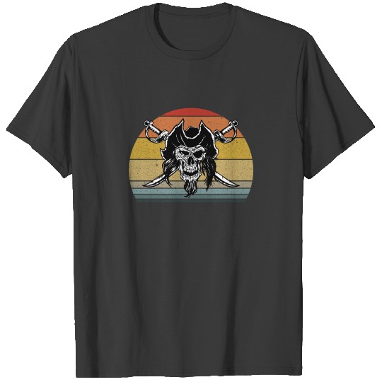 Retro Pirate Skull Vintage Pirate Swords Sunset T-shirt