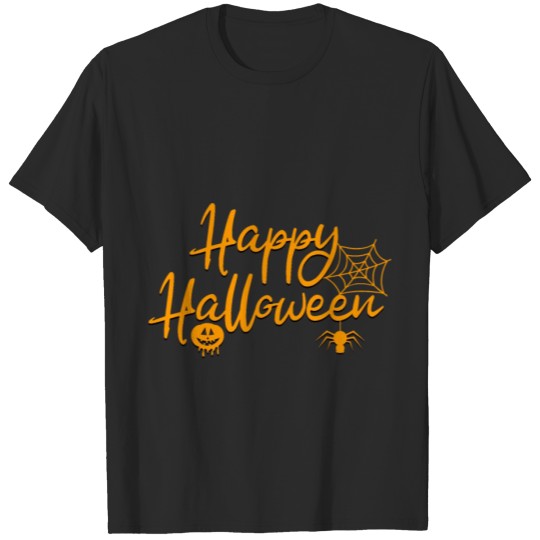 Discover Happy Halloween Pumpkins and Spiders T-shirt