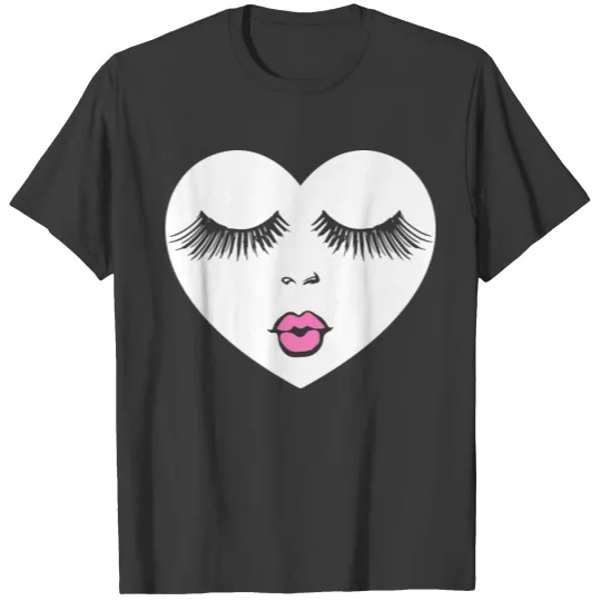 Lady Heart With Eyelashes And Pink Lips Valentine' T-shirt