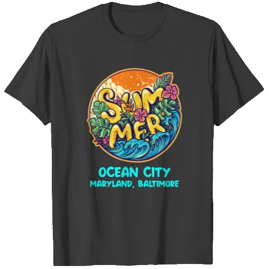 Ocean City Maryland Baltimore Vintage Sunset Retro T-shirt