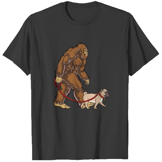 Bigfoot Dog Walk Pug Funny Sasquatch Lover Gifts T-shirt