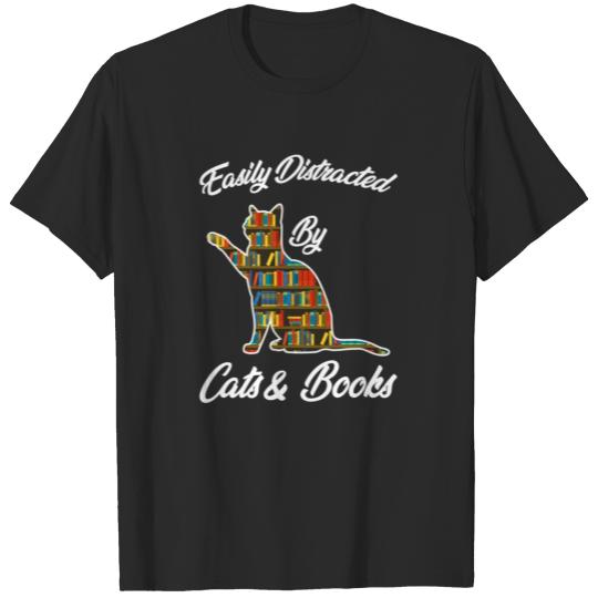 Discover Easily Distracted by Cat Books Kitten Lover T-shirt